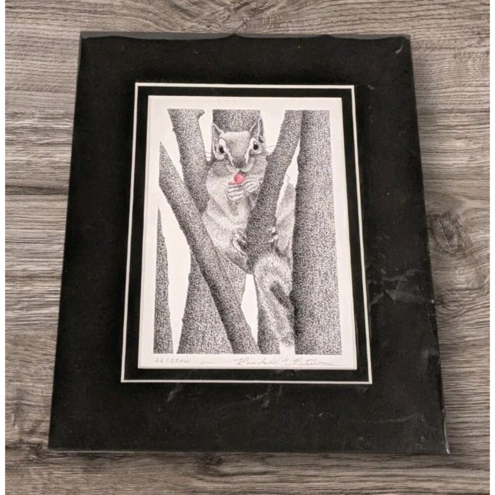 Signed Art Print Chipmunk  Pointillism Limited Edition Randall Peterson COA MN
